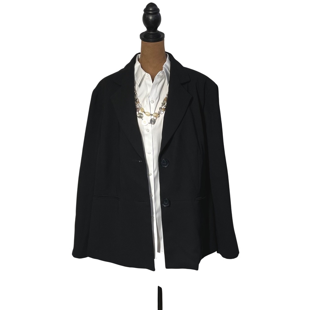 Kasper Plus Size 20W Black 2 Button Blazer Striped Lining Professional Classic